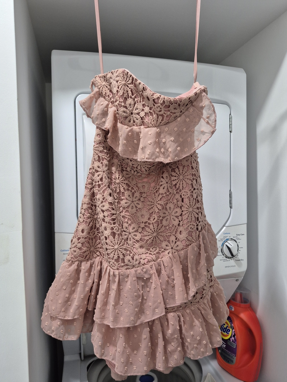 Girls' Dusty Pink Lace & Ruffle Strapless Sundress